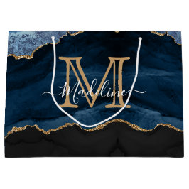 Modern Elegant Navy Blue Agate Geode Monogram