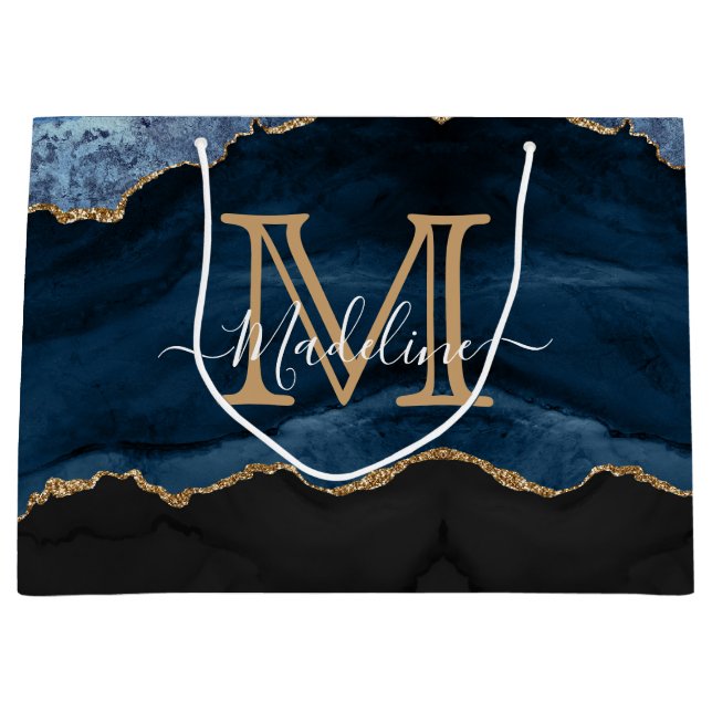 Modern Elegant Navy Blue Agate Geode Monogram (Framsidan)