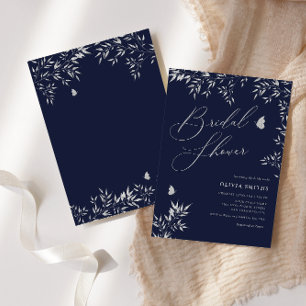 Modern Elegant Navy Blue Boho Blommigt Möhippa Inbjudningar