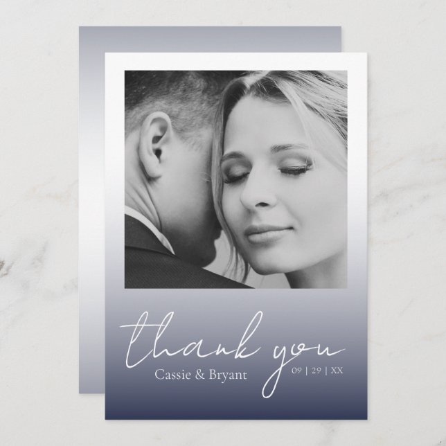 Modern Elegant Navy Blue Chic Bröllop Tack (Fram/baksida)