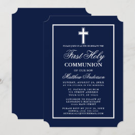Modern Elegant Navy Blue First Heliga Communion Inbjudningar