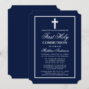 Modern Elegant Navy Blue First Heliga Communion Inbjudningar