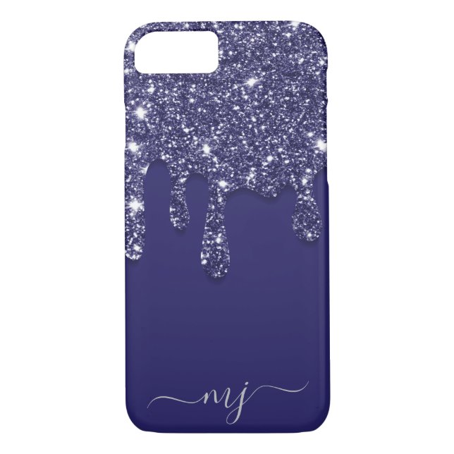 Modern Elegant Navy Blue Glitter-drivning Case-Mate iPhone Skal (Baksida)