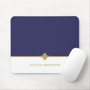 Modern Elegant Navy Blue Guld Namn Mousepad Musmatta