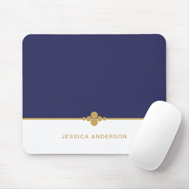 Modern Elegant Navy Blue Guld Namn Mousepad Musmatta (Med mus)