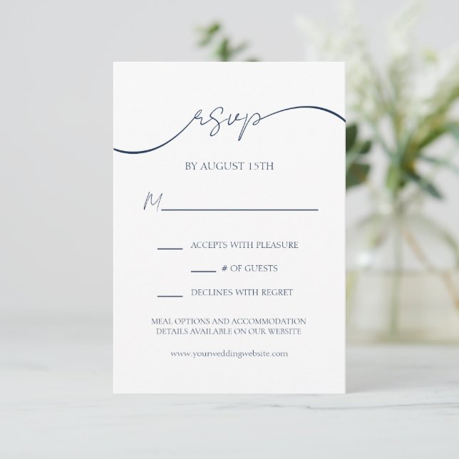 Modern Elegant Navy Blue Minimal Wedal RSVP Card (Stående Fram)