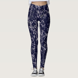 Modern Elegant Navy Blue Wildblommor Leggings