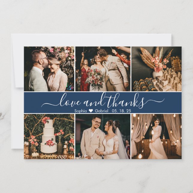 Modern Elegant Navy Typography 6 Photo Collage Tack Kort (Framsida)