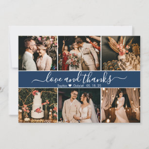 Modern Elegant Navy Typography 6 Photo Collage Tack Kort