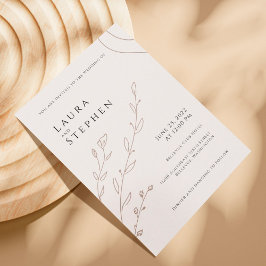 Modern Elegant Neutral Beige Botanisk Bröllop Inbjudningar