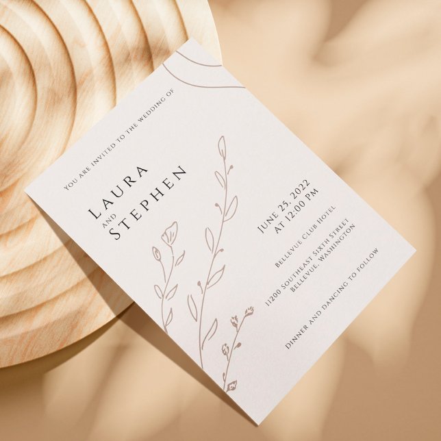 Modern Elegant Neutralt Beige Botanical Bröllop Inbjudningar (Skapare uppladdad)
