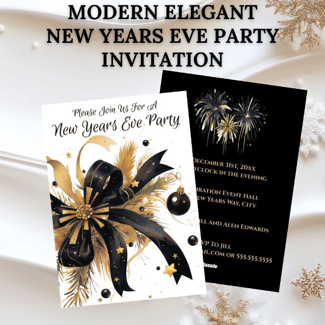 Modern Elegant New Years Eve Party Gold and Black Inbjudningar (Modern Elegant New Years Eve Party Invitation - Gold and Black)