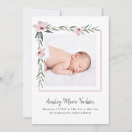 Modern Elegant Nyfödd bebis Girl Birto Birth Meddelande