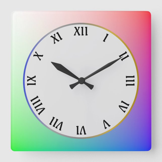 Modern, Elegant och Enkel färgad Pastel Rainbow Fyrkantig Klocka (Framsida)