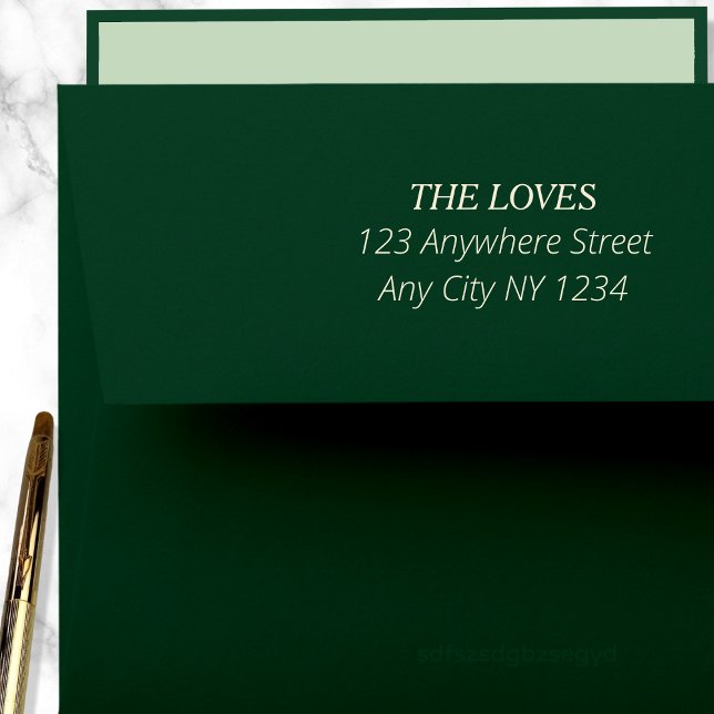 Modern Elegant och enkel Returadress Självfärgande Stämpel (Green & Gold Ink Stamp)