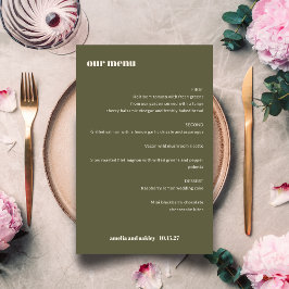 Modern Elegant Olivgrön Anpassad Bröllopsmeny
