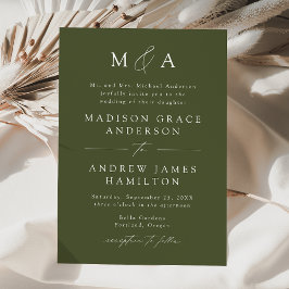 Modern Elegant Olivgrön Monogram Bröllop Inbjudningar