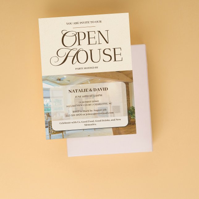 Modern Elegant Öppet Hus Foto Logotyp Verksamhet Inbjudningar (Modern Elegant Open House Photo Logo Business Invitation Businesses & Realtors – for seasonal office)