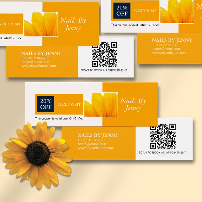 Modern Elegant Orange, notering av vit Blommigt Na Litet Visitkort (Skapare uppladdad)