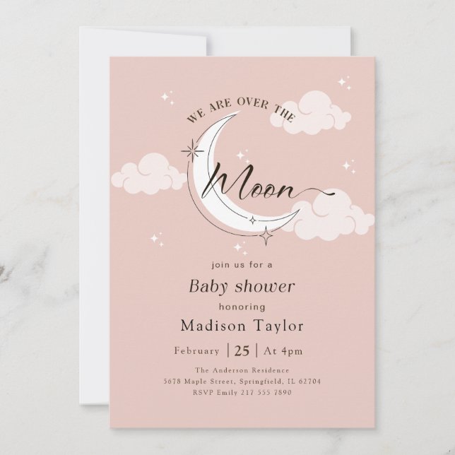 Modern Elegant Över Månen Baby Shower Inbjudningar (Framsida)