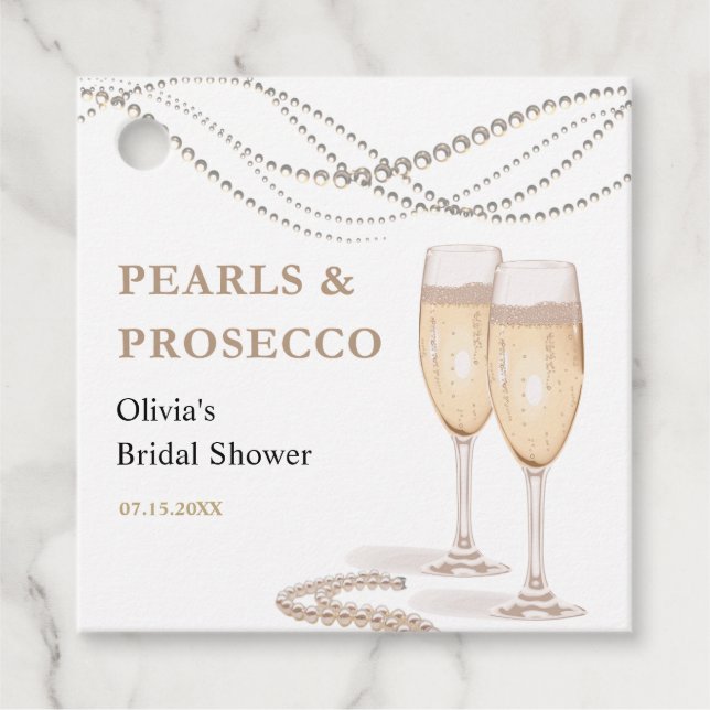 Modern Elegant Pärlor & Prosecco Bröllopsdusch  Gåvor Etiketter (Framsida)