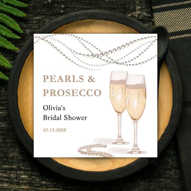 Modern Elegant Pärlor & Prosecco Bröllopsfest Pappersservett (Modern Elegant Pearls & Prosecco Bridal Shower Napkins )