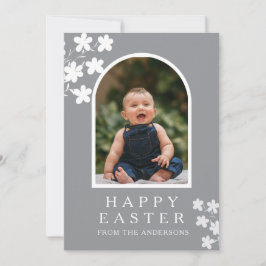 Modern Elegant Påsk Familjefoto Blommig & Båge Julkort