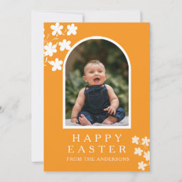 Modern Elegant Påsk Familjefoto Blommig & Båge Julkort