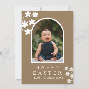 Modern Elegant Påsk Familjefoto Blommig & Valv Julkort