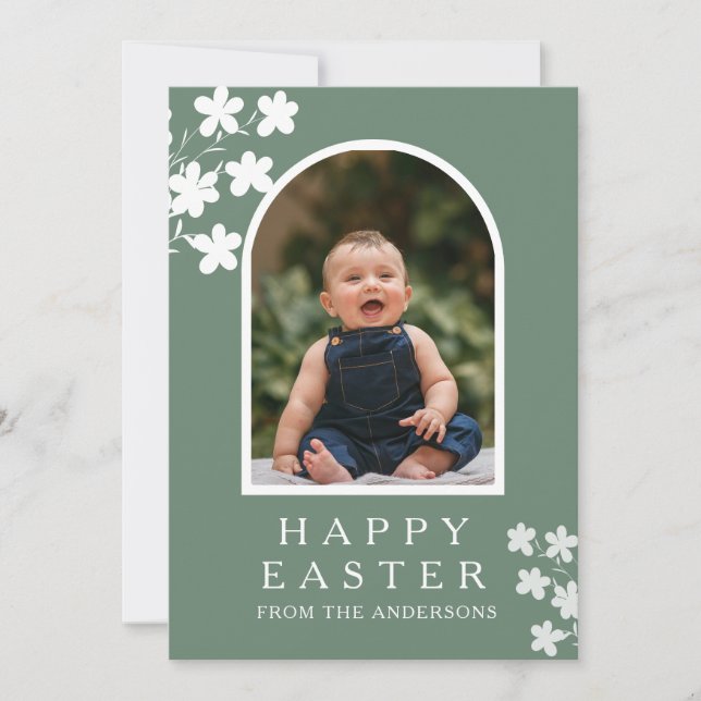 Modern Elegant Påsk Familjefoto Blommig & Valvbåge Julkort (Framsida)