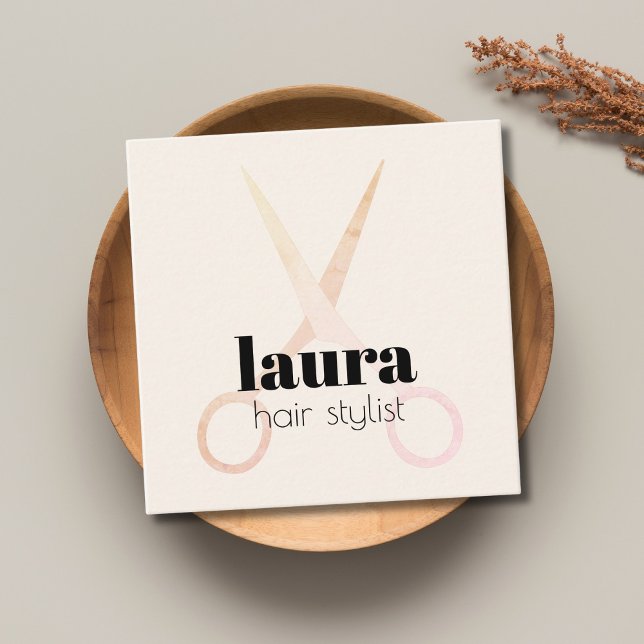 Modern Elegant Pastel Scissors Fet Fyrkantigt Visitkort (Skapare uppladdad)