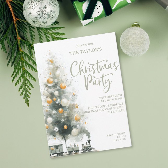 Modern Elegant Pastell Julgran Fest Inbjudningar (pastel watercolor christmas tree party invitation)