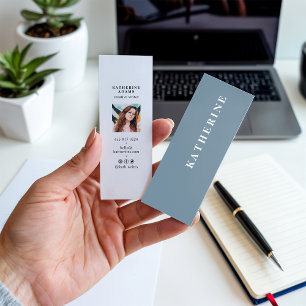 Modern elegant pastellblå minimalistisk fotoskriva mini visitkort