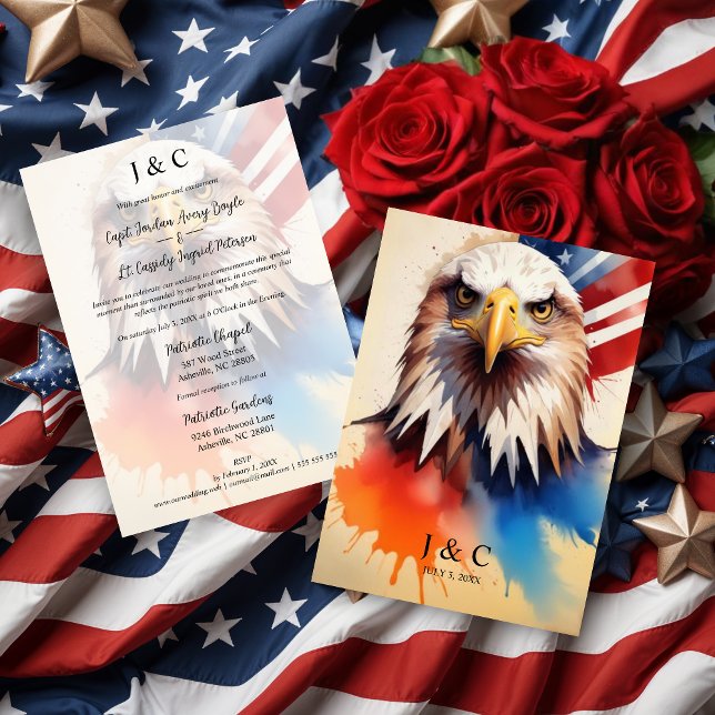 Modern & Elegant Patriotic Eagle Wedding Initials Inbjudningar (Modern & Elegant Patriotic Eagle Wedding Invitations Cards with Initials.)