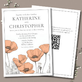 Modern Elegant Peach Poppies Blommigt Bröllop Inbjudningar