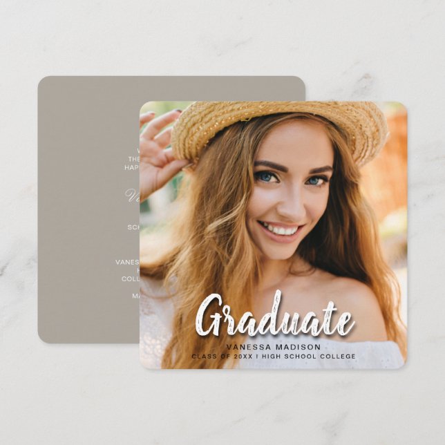 Modern Elegant-penselskript | Trendig Photo Grad Meddelande (Fram/baksida)