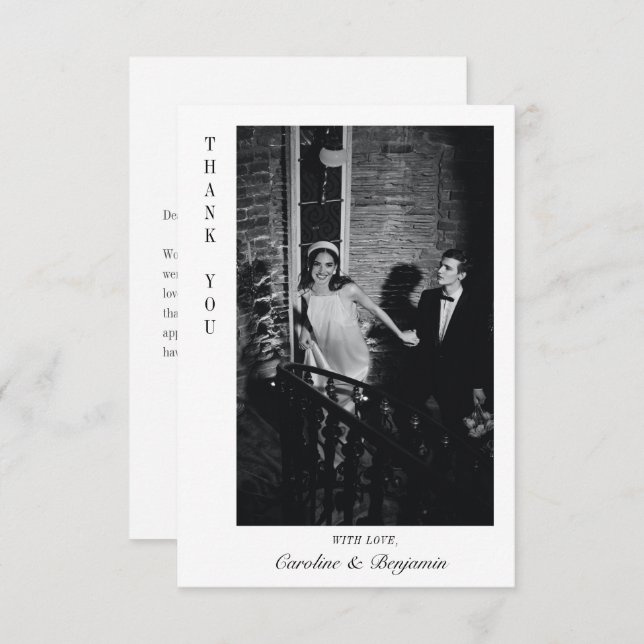 Modern Elegant Personlig Message Photo Bröllop Tack Kort (Fram/baksida)