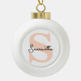 Modern Elegant Personlig Rosa Monogram - första Julgranskula Keramik