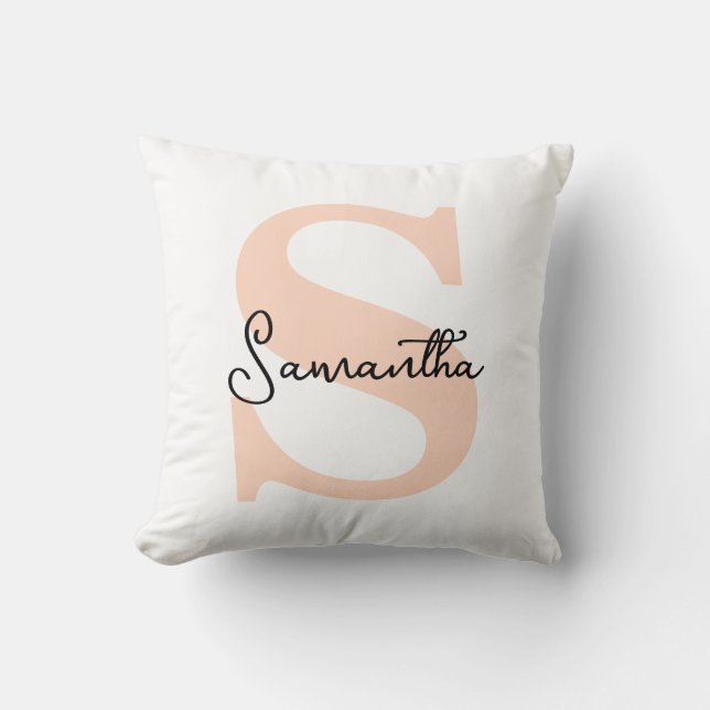 Modern Elegant Personlig Rosa Monogram - första  Kudde (Framsida)