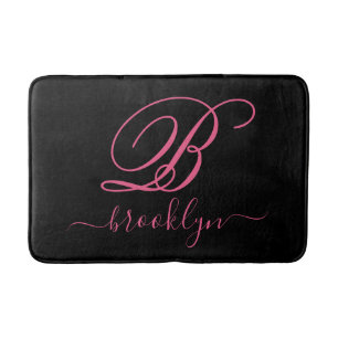 Modern Elegant Personlig Rosa Namn Monogrammed  Badrumsmatta