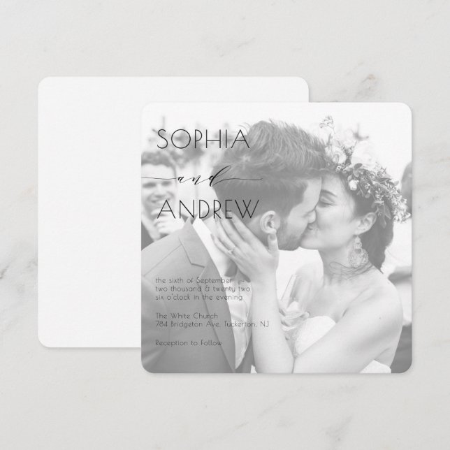 Modern Elegant Photo All ine One White Bröllop Inbjudningar (Fram/baksida)