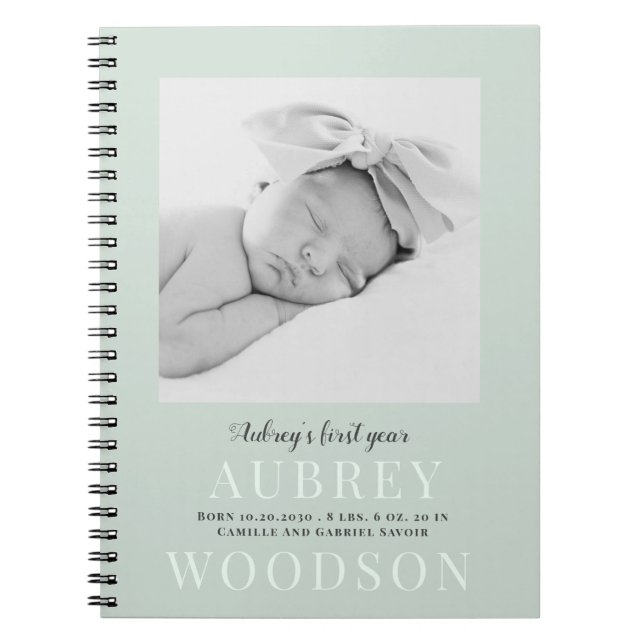 Modern Elegant Photo Baby första året Journal Anteckningsbok (Framsidan)