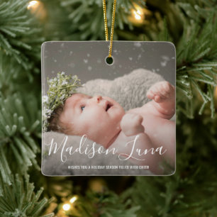 Modern Elegant Photo Babys Första jul Julgransprydnad Keramik