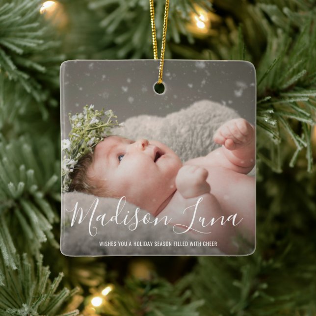 Modern Elegant Photo Babys Första jul Julgransprydnad Keramik (Träd)