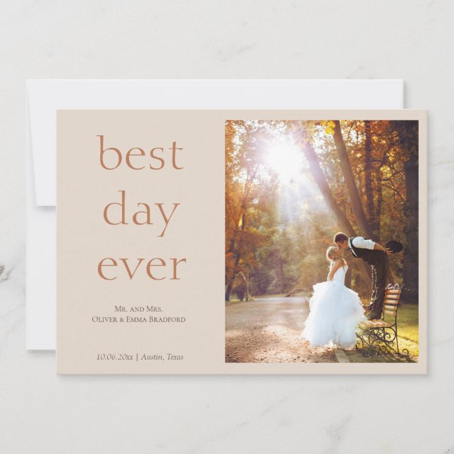 Modern Elegant Photo Best Day Ever Wedding Tack Kort (Framsida)