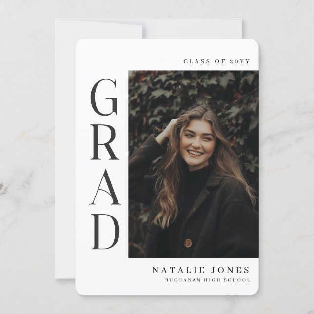 Modern Elegant Photo Black and White Graduation Tack Kort (Framsida)