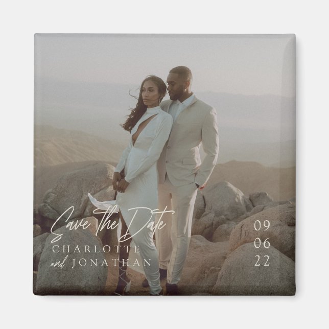 Modern Elegant Photo Bröllop spara datum Magnet (Framsidan)