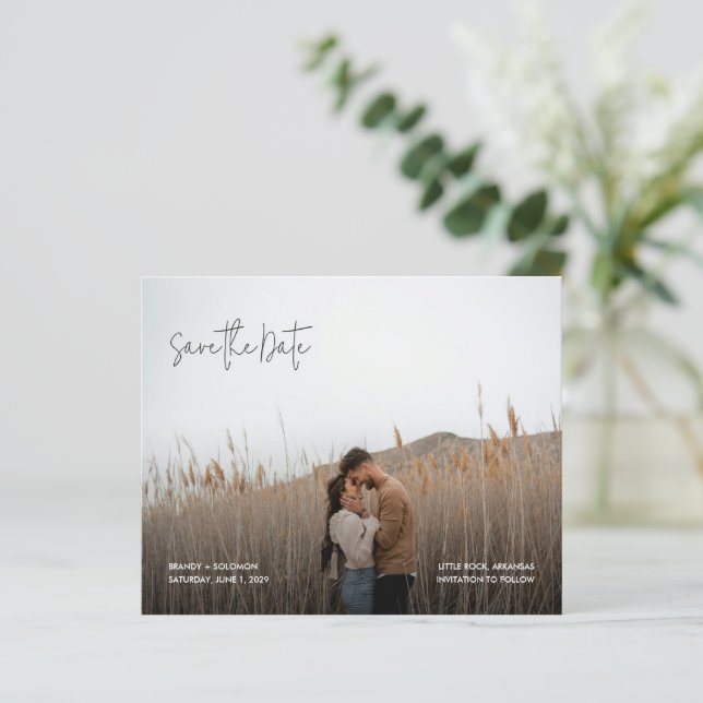 Modern Elegant Photo Budget Wedding Save the Date (Stående Fram)