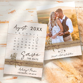 Modern Elegant Photo Calendar Rustic Wood Bröllop Spara Datumet