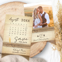 Modern Elegant Photo Calendar Rustic Wood Bröllop